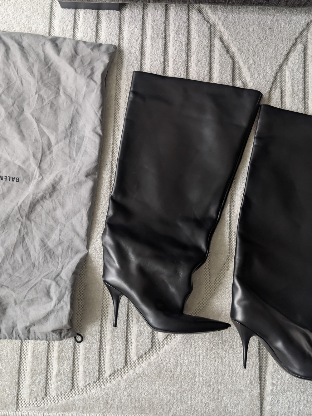 Balenciaga Black Leather Knee-High Stiletto Boots